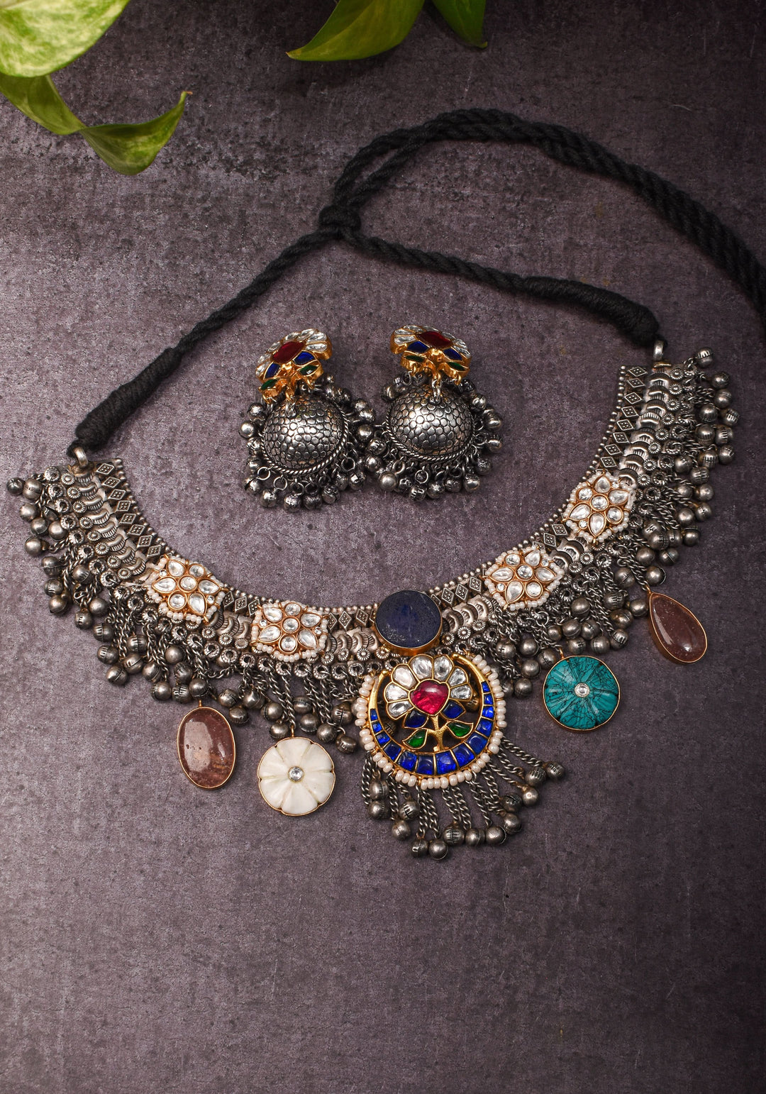 Banjaran Fusion with Kundan Stone embellished Oxidized Choker set | Shobitam Jewelry