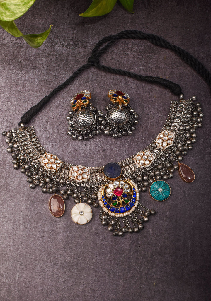 Banjaran Fusion with Kundan Stone embellished Oxidized Choker set | Shobitam Jewelry