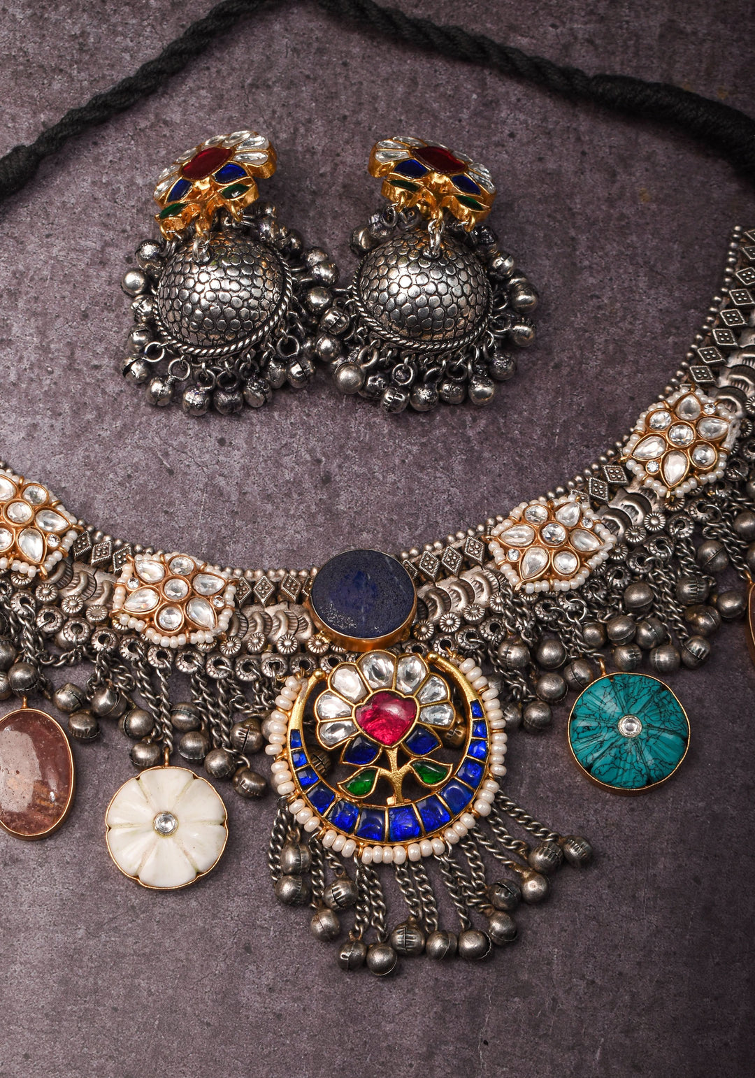 Banjaran Fusion with Kundan Stone embellished Oxidized Choker set | Shobitam Jewelry