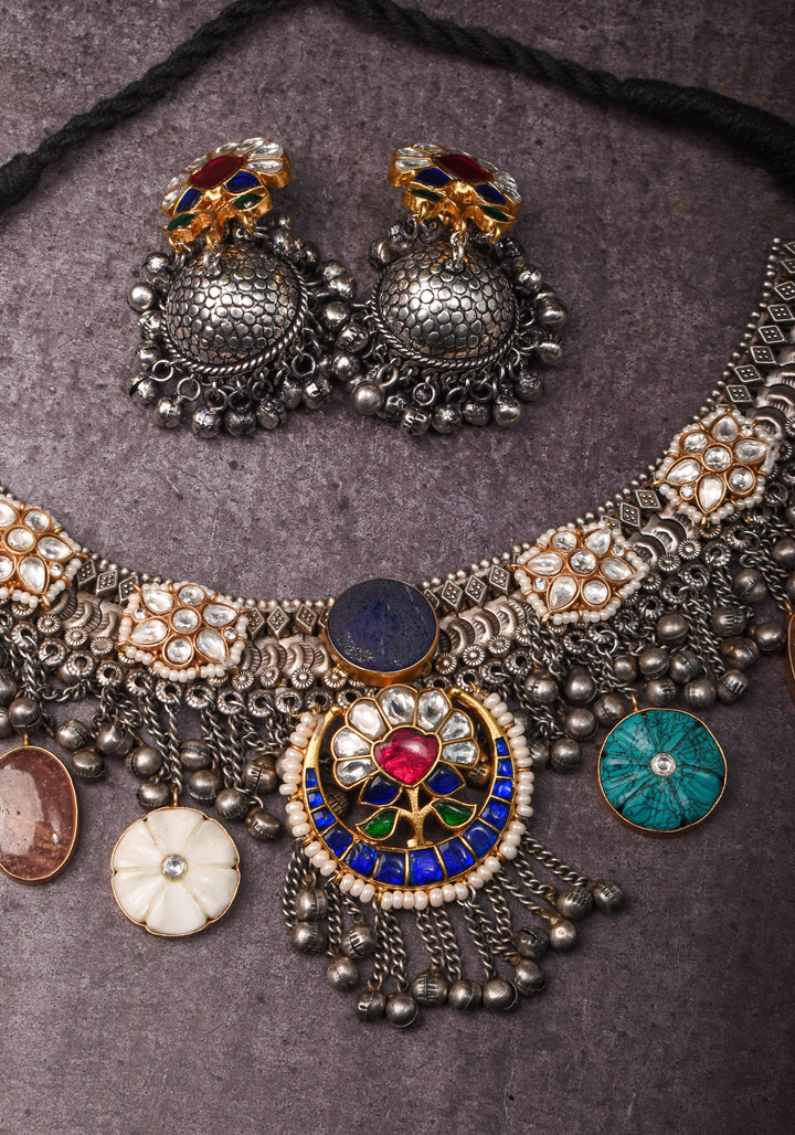 Banjaran Fusion with Kundan Stone embellished Oxidized Choker set | Shobitam Jewelry