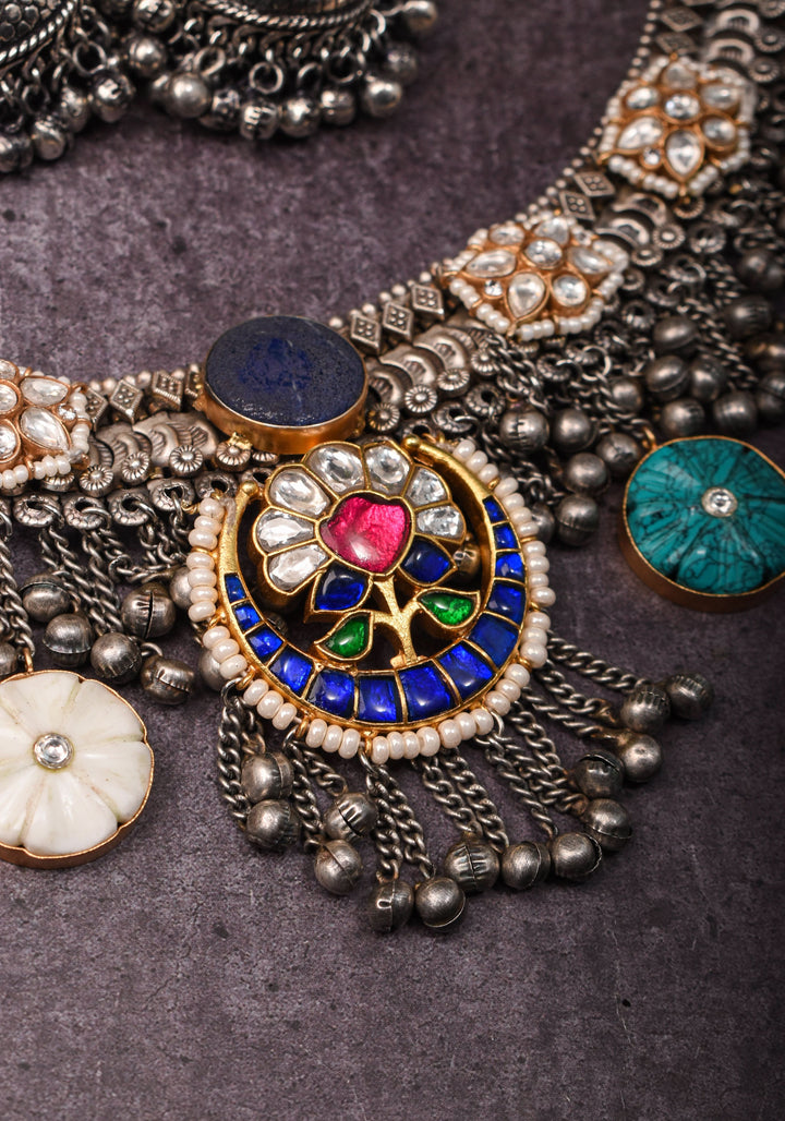 Banjaran Fusion with Kundan Stone embellished Oxidized Choker set | Shobitam Jewelry