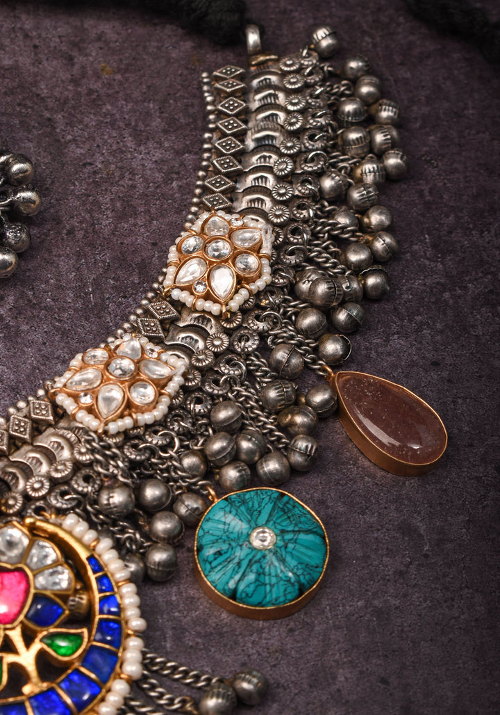 Banjaran Fusion with Kundan Stone embellished Oxidized Choker set | Shobitam Jewelry