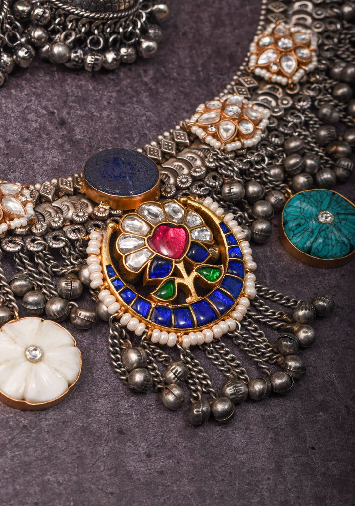 Banjaran Fusion with Kundan Stone embellished Oxidized Choker set | Shobitam Jewelry