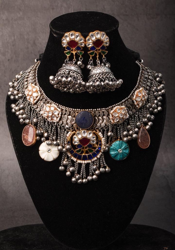 Banjaran Fusion with Kundan Stone embellished Oxidized Choker set | Shobitam Jewelry