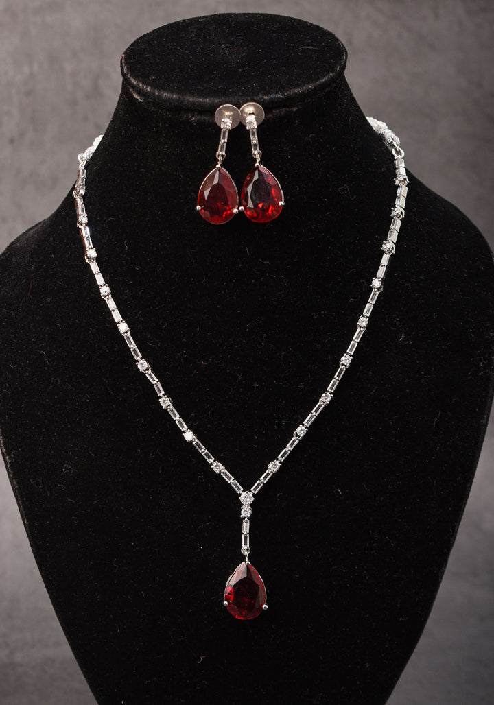 Celebrity-Inspired Ruby CZ Stone Drop Necklace and Earring | Shobitam Jewelry