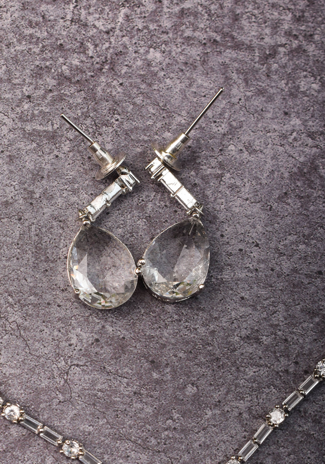 Celebrity-Inspired White CZ Stone Drop Necklace and Earring | Shobitam Jewelry