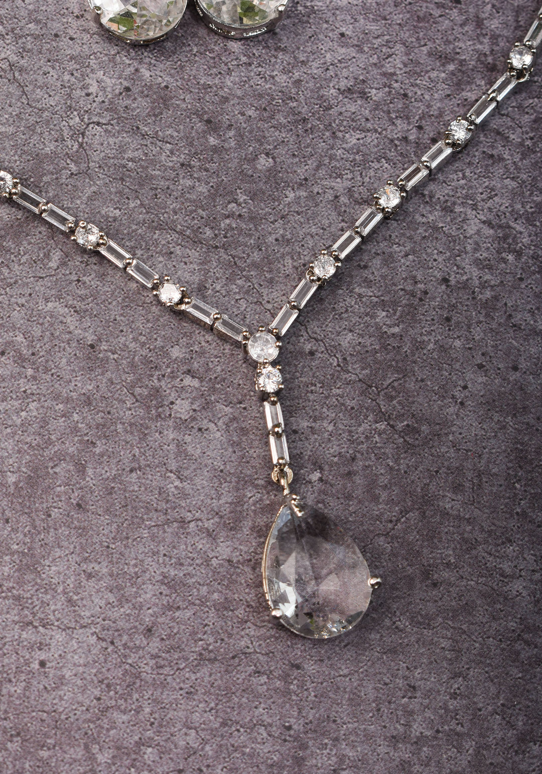 Celebrity-Inspired White CZ Stone Drop Necklace and Earring | Shobitam Jewelry