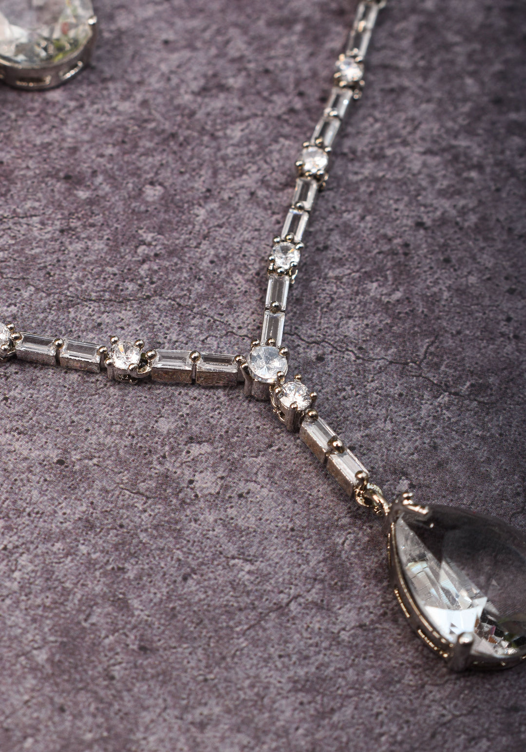Celebrity-Inspired White CZ Stone Drop Necklace and Earring | Shobitam Jewelry