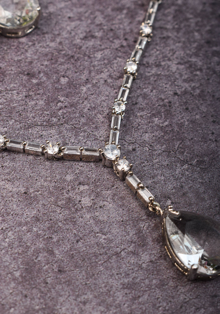 Celebrity-Inspired White CZ Stone Drop Necklace and Earring | Shobitam Jewelry