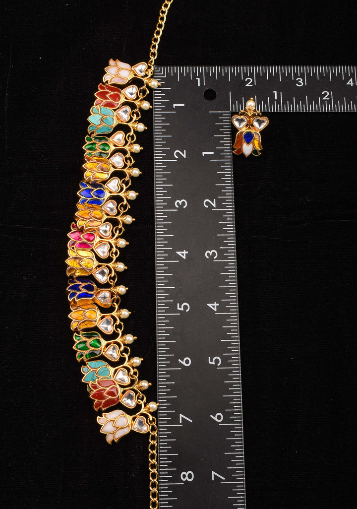 Navratna Falling Lotus Design Jadau Necklace Set