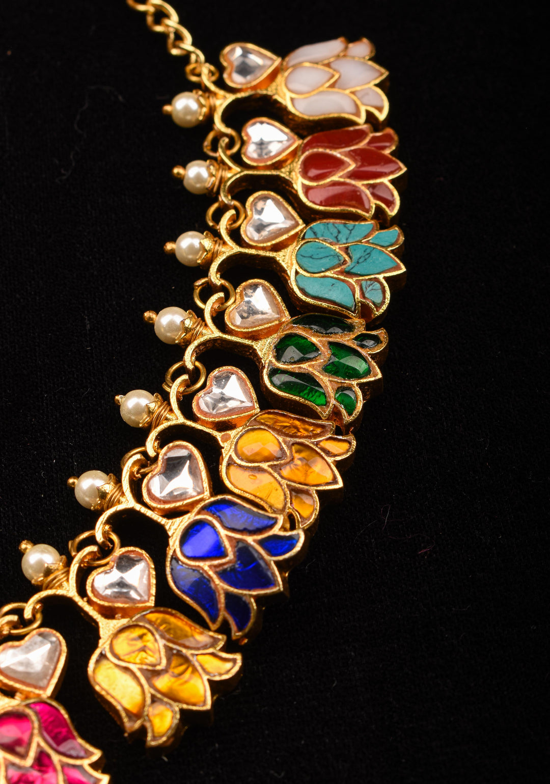 Navratna Falling Lotus Design Jadau Necklace Set