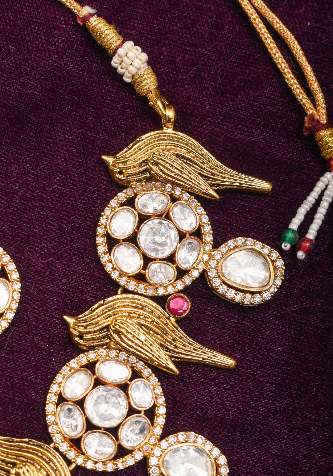 Moissanite Mandalas and Flying Sparrows - Exquisite Dull Gold Tone Necklace and earrings set