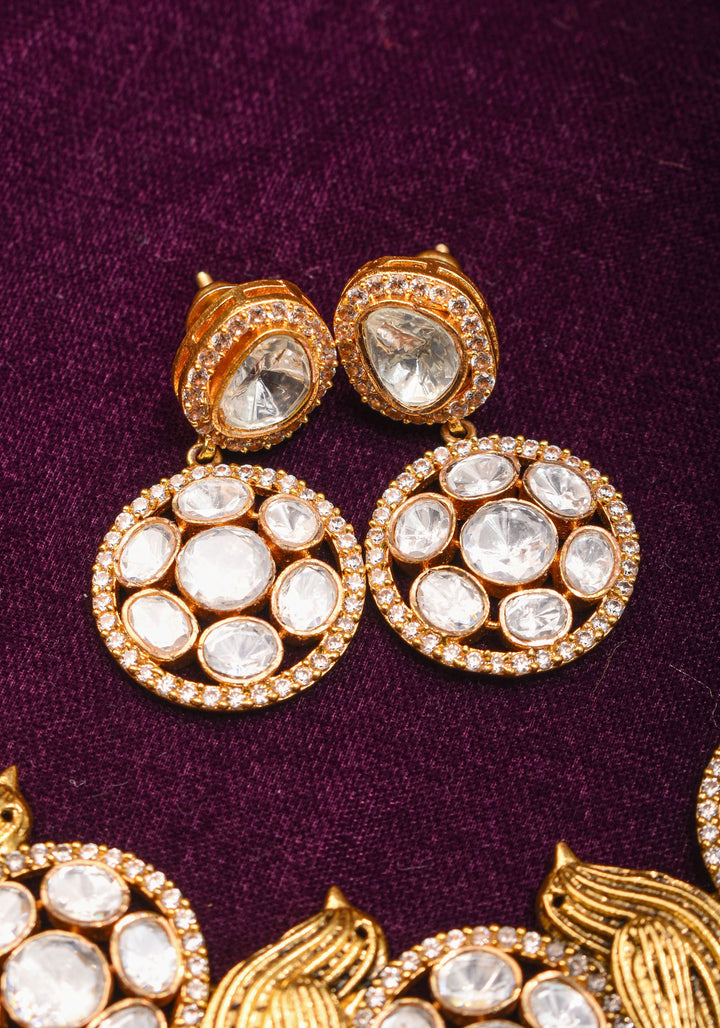 Moissanite Mandalas and Flying Sparrows - Exquisite Dull Gold Tone Necklace and earrings set