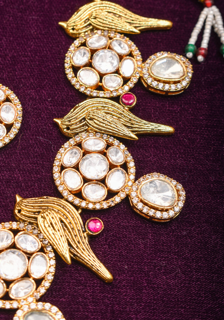 Moissanite Mandalas and Flying Sparrows - Exquisite Dull Gold Tone Necklace and earrings set