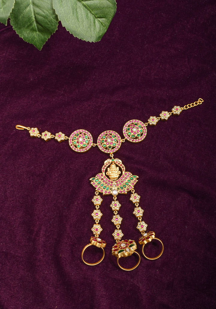Lakshmi floral and peacock Bracelet with connected Finger rings