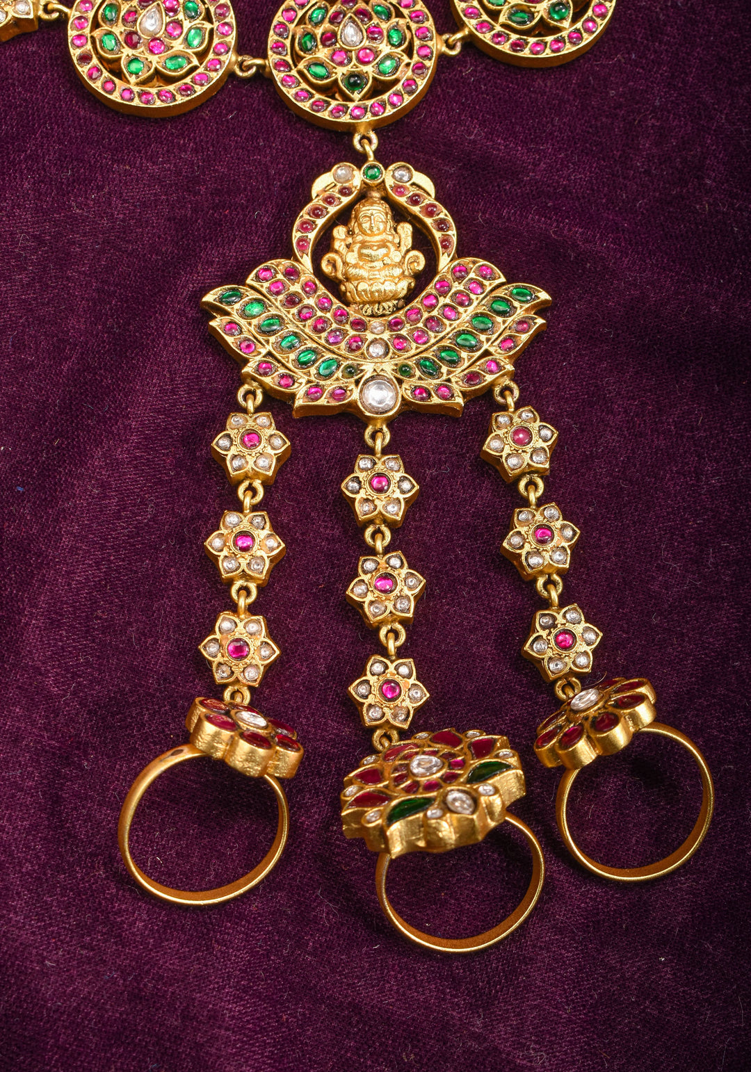 Lakshmi floral and peacock Bracelet with connected Finger rings