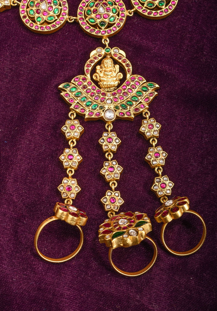 Lakshmi floral and peacock Bracelet with connected Finger rings