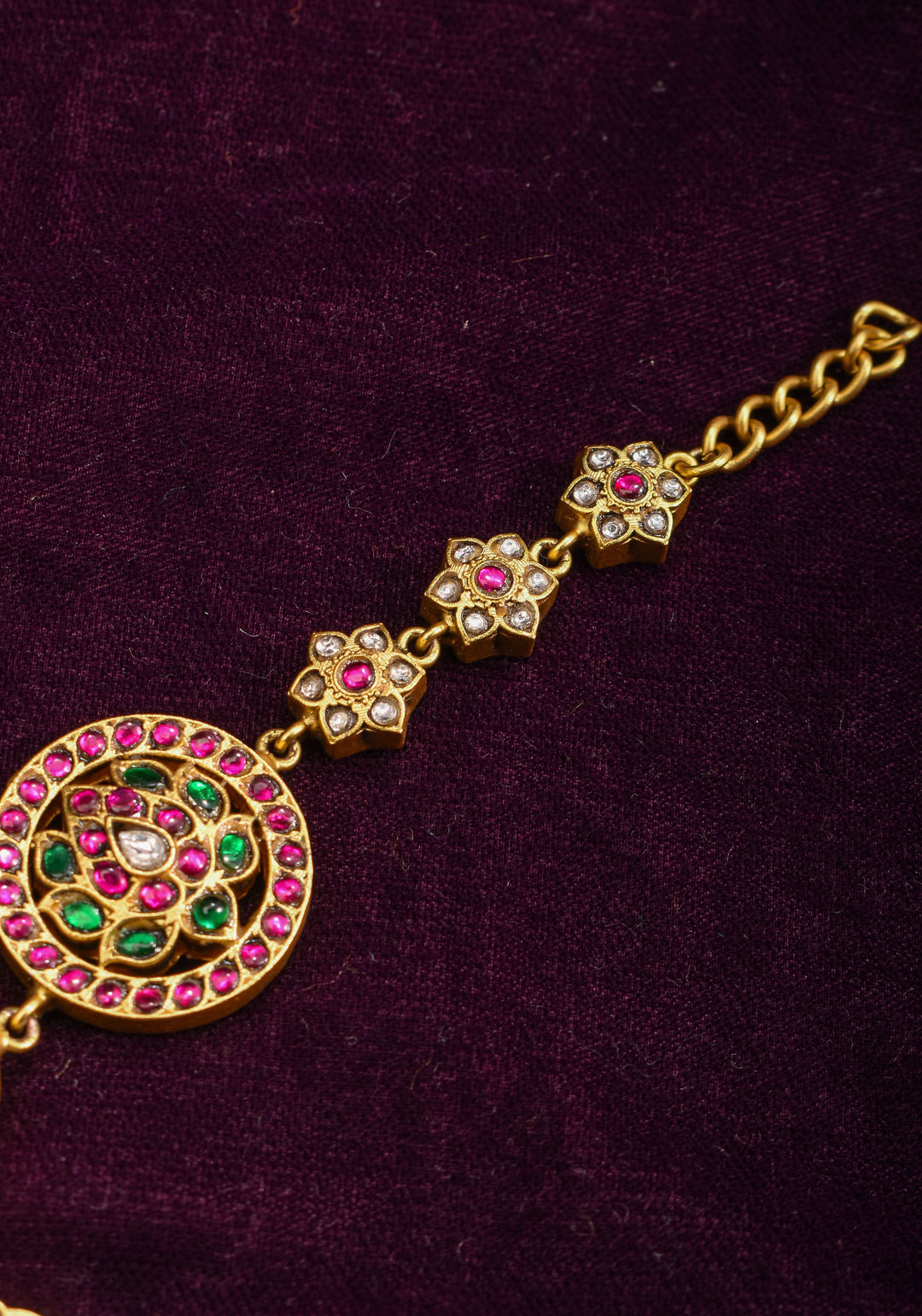Lakshmi floral and peacock Bracelet with connected Finger rings