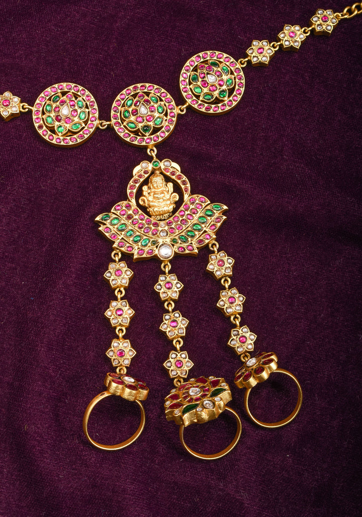 Lakshmi floral and peacock Bracelet with connected Finger rings