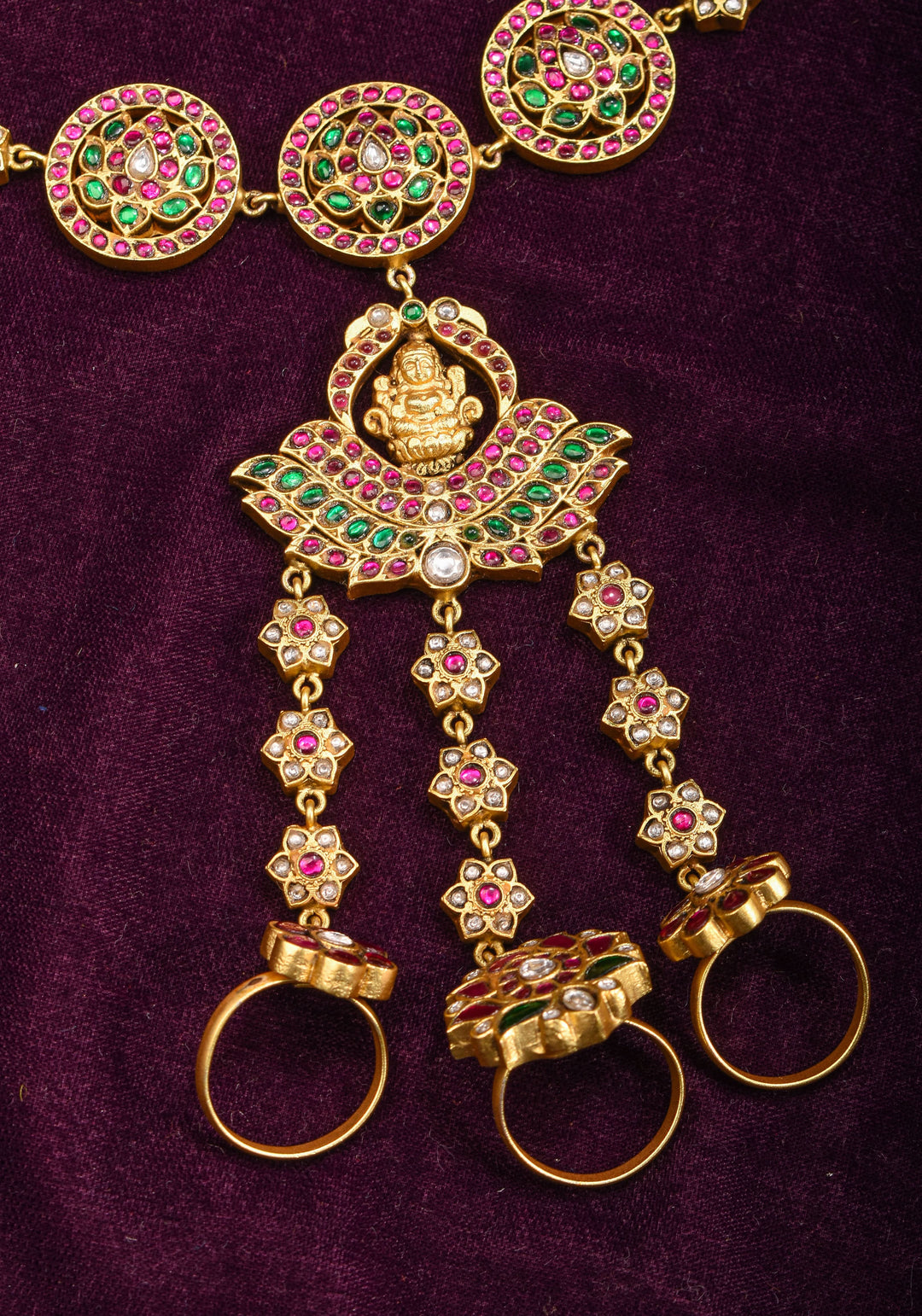 Lakshmi floral and peacock Bracelet with connected Finger rings