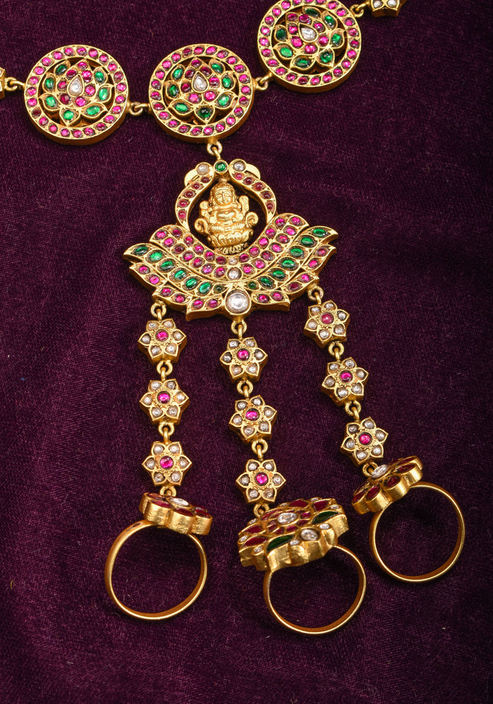 Lakshmi floral and peacock Bracelet with connected Finger rings