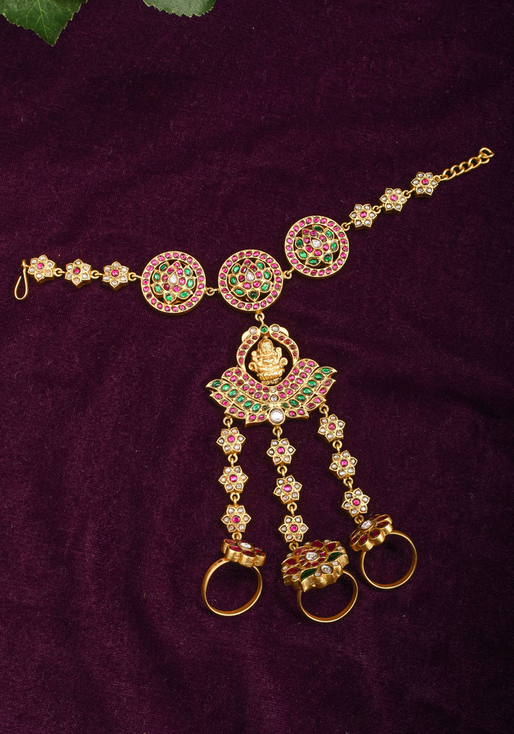 Lakshmi floral and peacock Bracelet with connected Finger rings