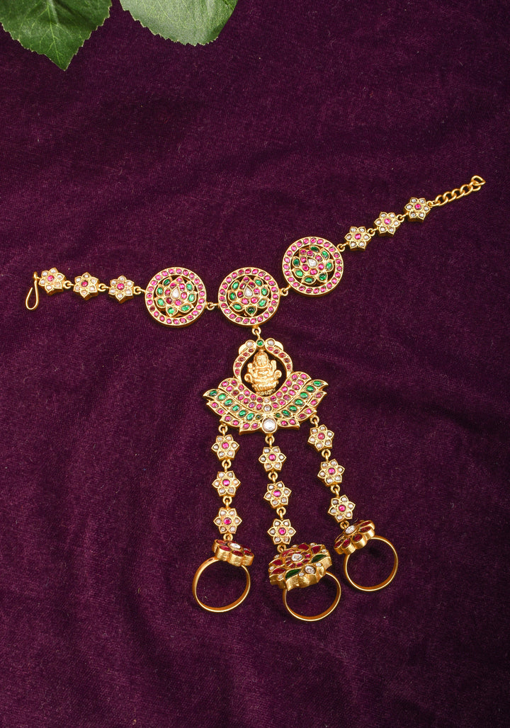 Lakshmi floral and peacock Bracelet with connected Finger rings