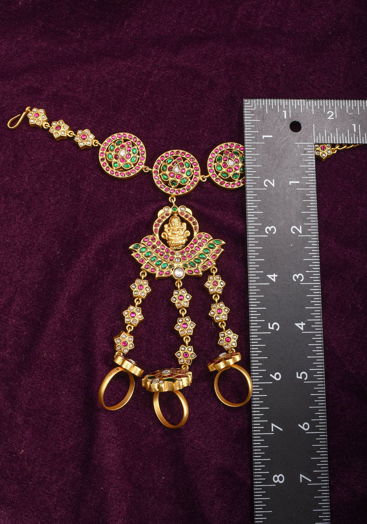 Lakshmi floral and peacock Bracelet with connected Finger rings