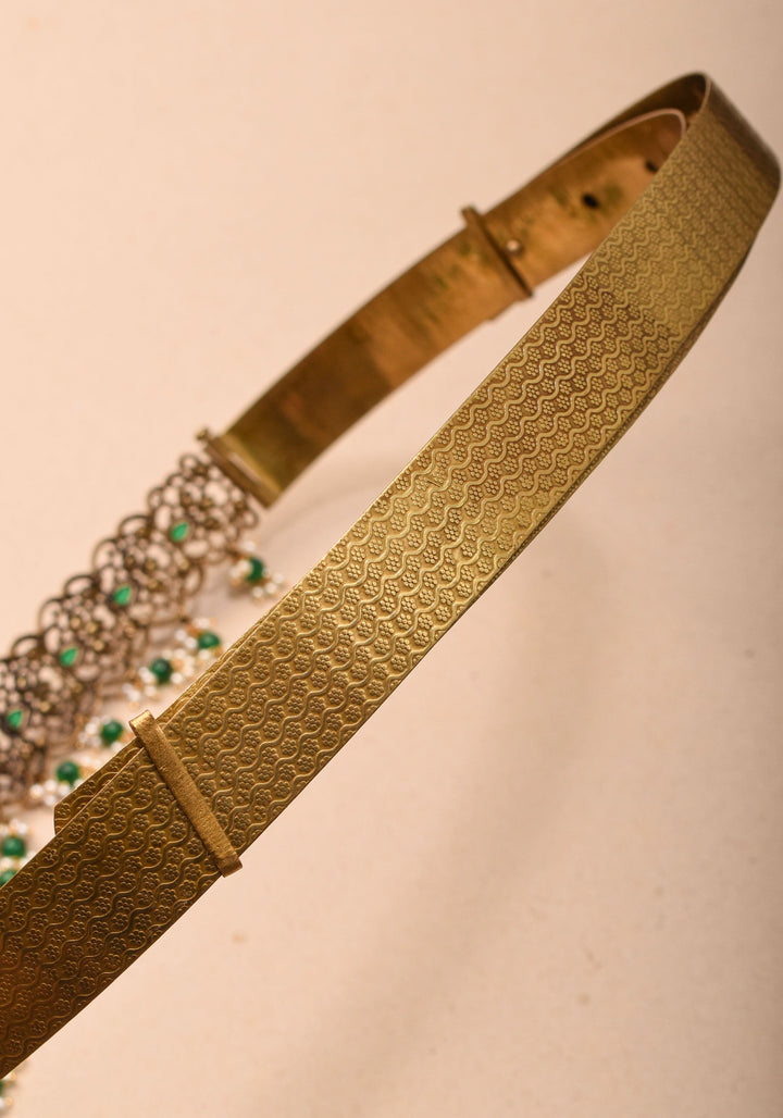 Waist Belt with CZ and green stones in Victorian Finish