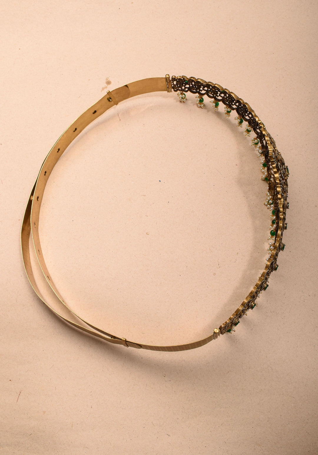 Waist Belt with CZ and green stones in Victorian Finish