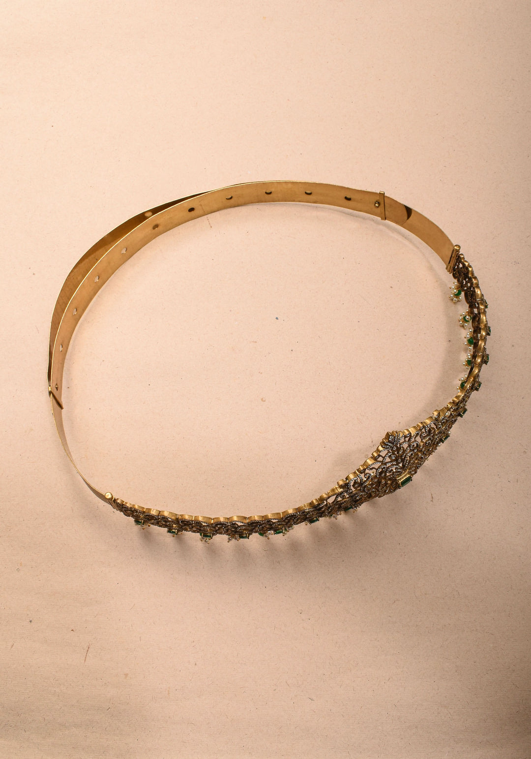 Waist Belt with CZ and green stones in Victorian Finish