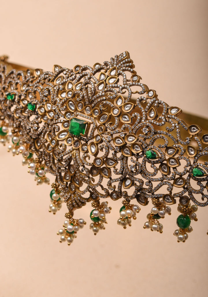 Waist Belt with CZ and green stones in Victorian Finish
