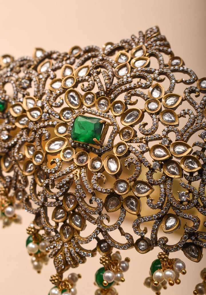 Waist Belt with CZ and green stones in Victorian Finish