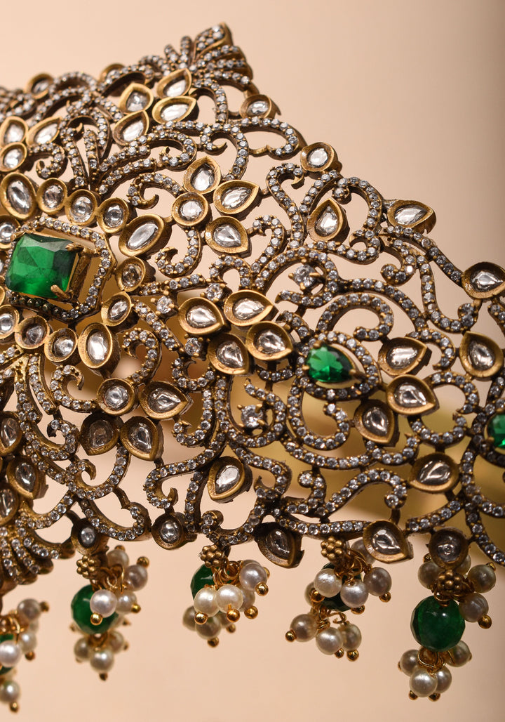 Waist Belt with CZ and green stones in Victorian Finish
