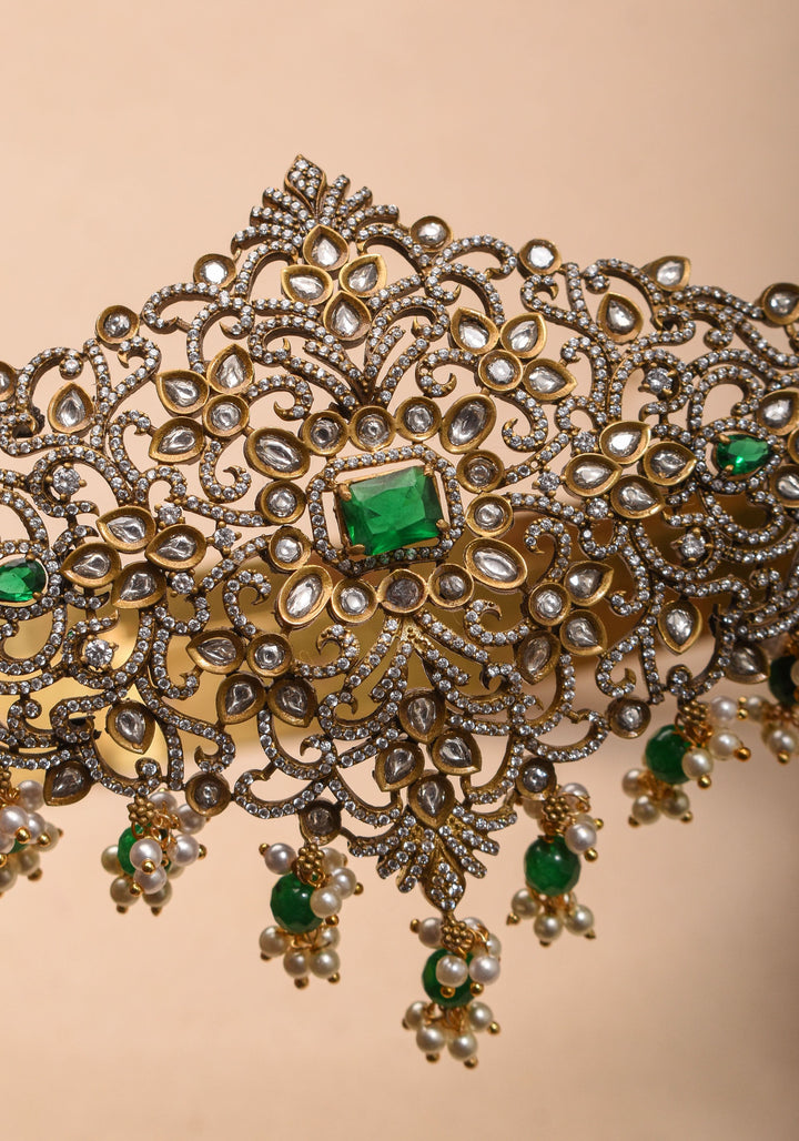 Waist Belt with CZ and green stones in Victorian Finish