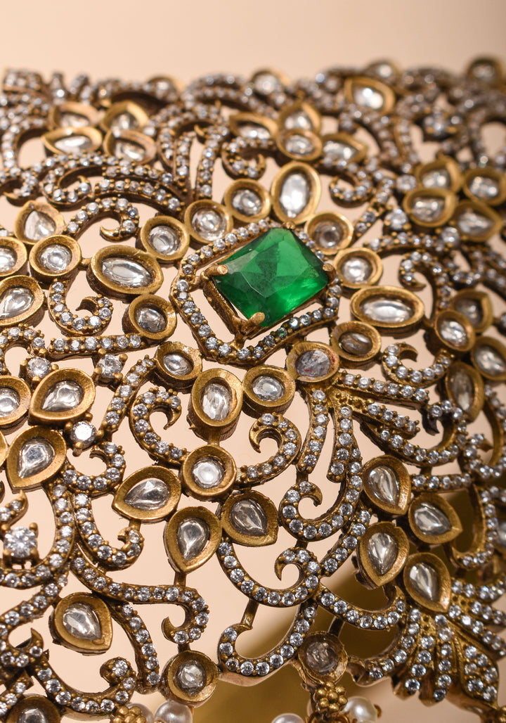 Waist Belt with CZ and green stones in Victorian Finish