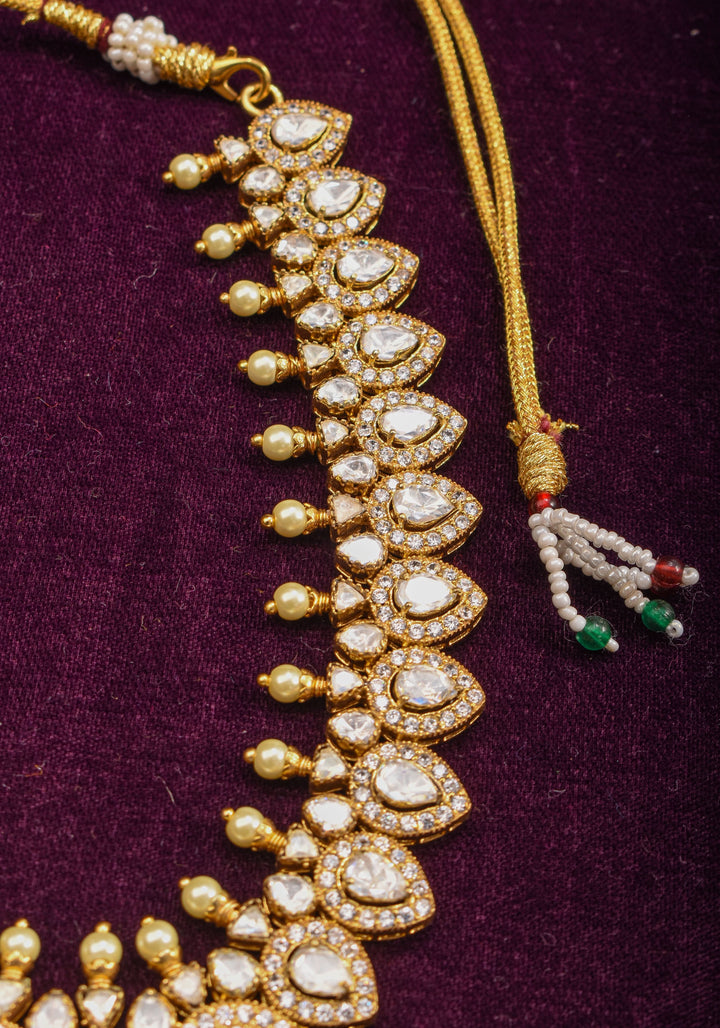 Leaf necklace with white stones, No earring