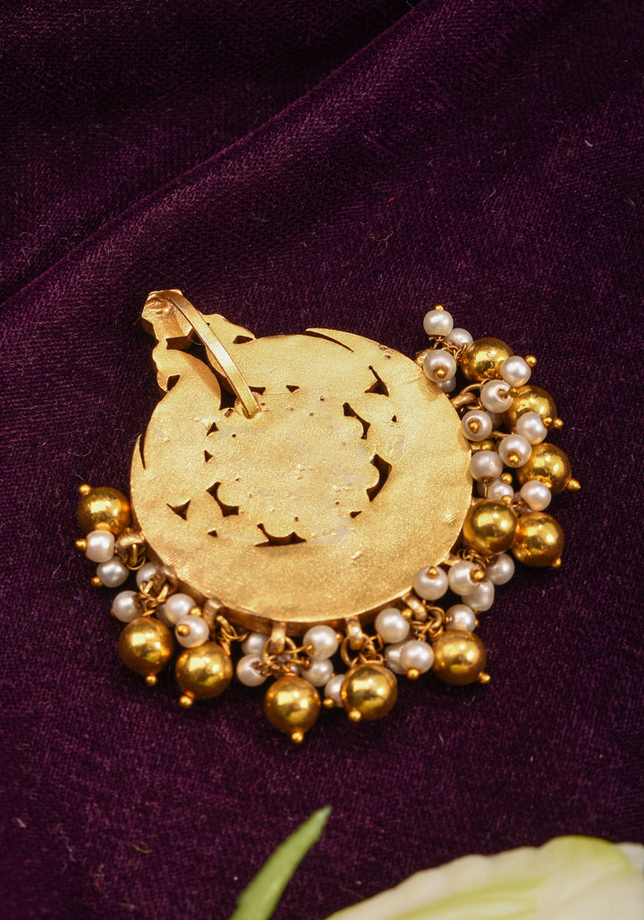 Twin Peacock design Jadau Kundan with Kemp Stone and Beads Detailing Pendant