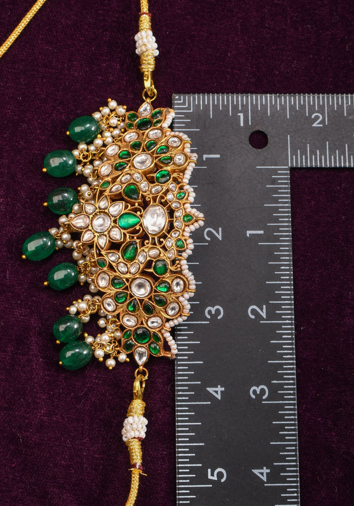 Ahmendabadi  Kundan Mini  Choker with Green dangling Beads | Shobitam Jewelry