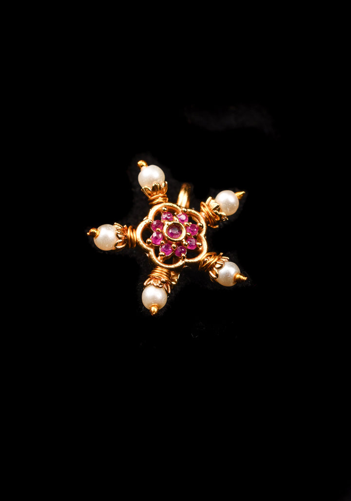 Kemp Stone and Pearl Embellished Floral Nose Ring (Clip-On)