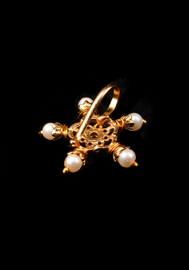 Kemp Stone and Pearl Embellished Floral Nose Ring (Clip-On)