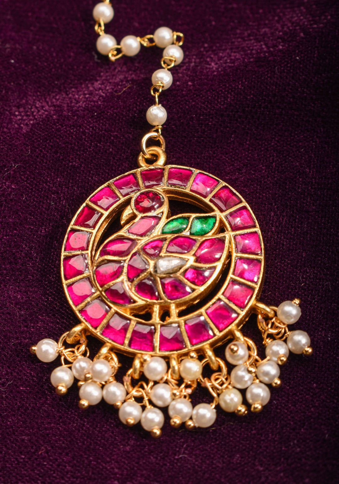 Maang Tika - Peacock Design Ahmedabadi Kundan Jadau Hair Ornament