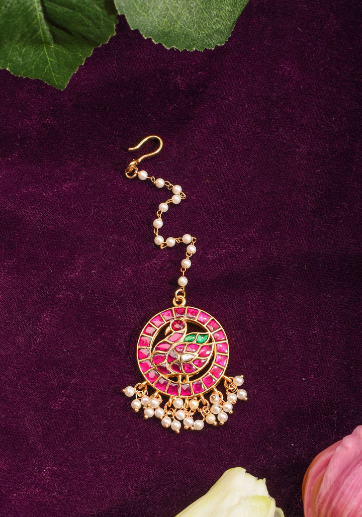 Maang Tika - Peacock Design Ahmedabadi Kundan Jadau Hair Ornament