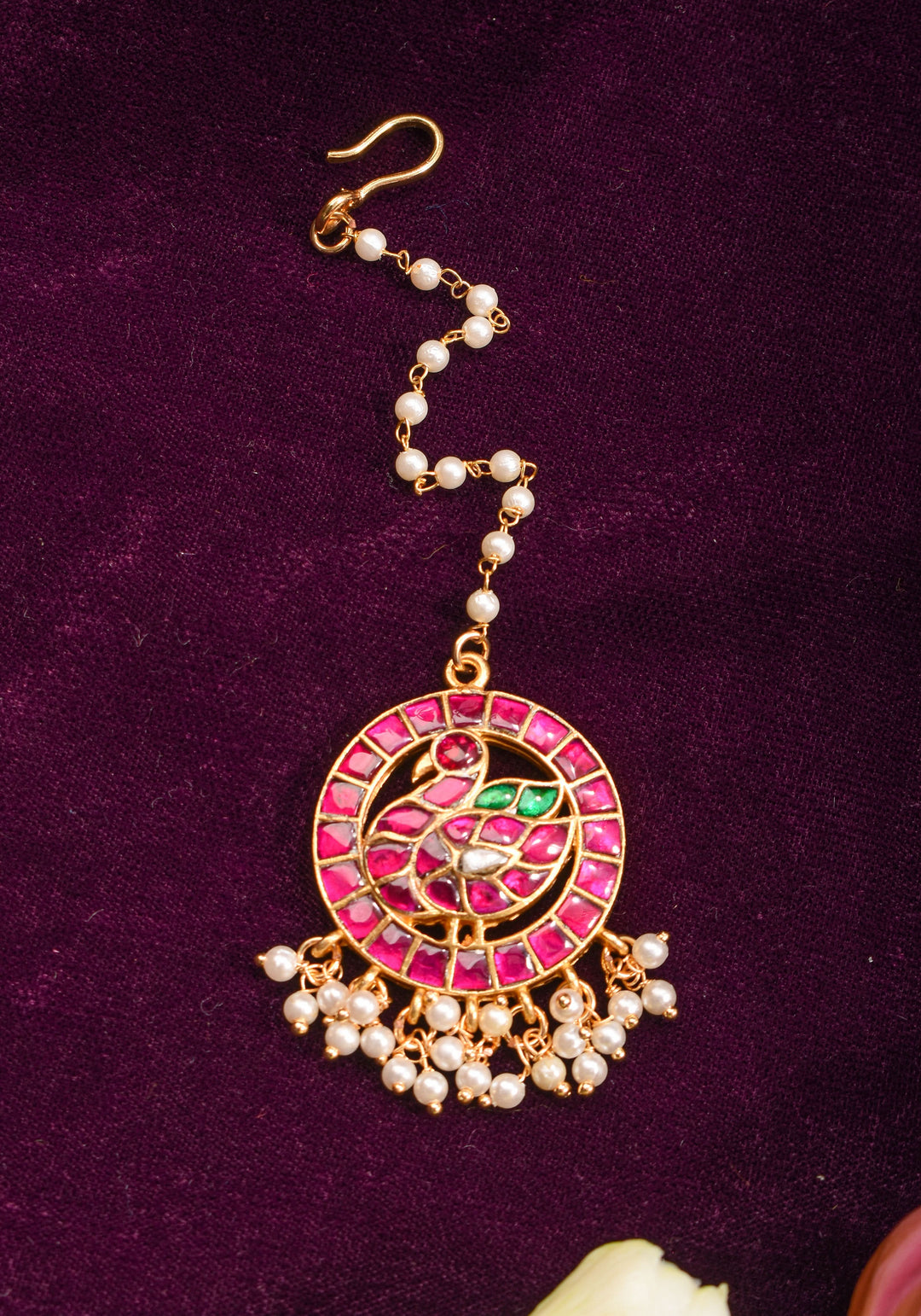Maang Tika - Peacock Design Ahmedabadi Kundan Jadau Hair Ornament