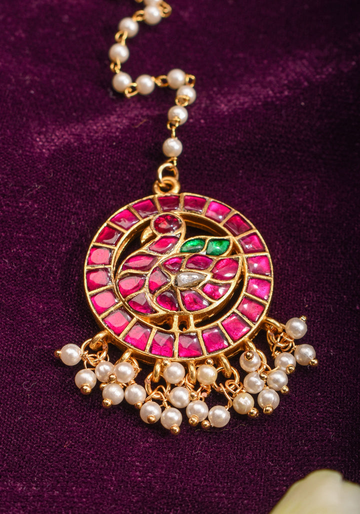 Maang Tika - Peacock Design Ahmedabadi Kundan Jadau Hair Ornament
