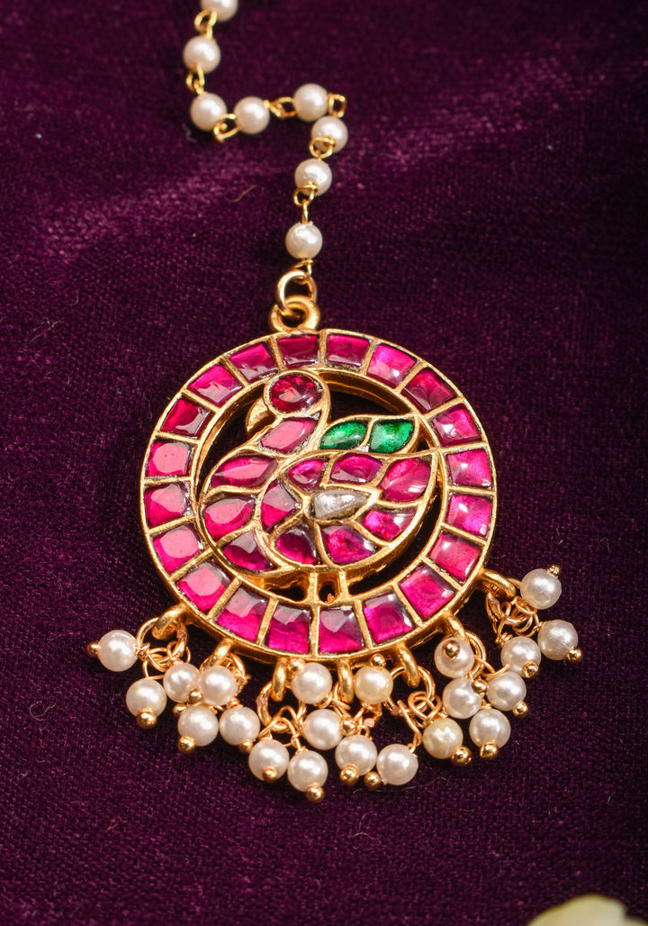 Maang Tika - Peacock Design Ahmedabadi Kundan Jadau Hair Ornament