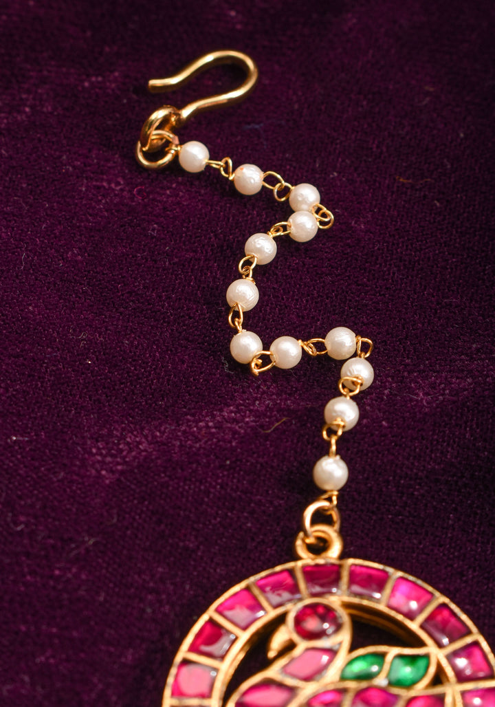 Maang Tika - Peacock Design Ahmedabadi Kundan Jadau Hair Ornament