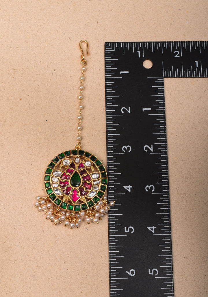 Maang Tika - Peacock Design Ahmedabadi Kundan Jadau Hair Ornament