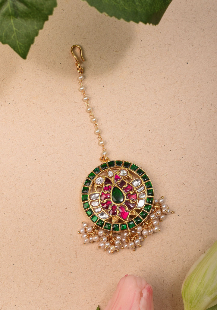 Maang Tika - Peacock Design Ahmedabadi Kundan Jadau Hair Ornament