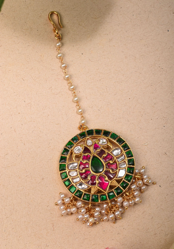 Maang Tika - Peacock Design Ahmedabadi Kundan Jadau Hair Ornament